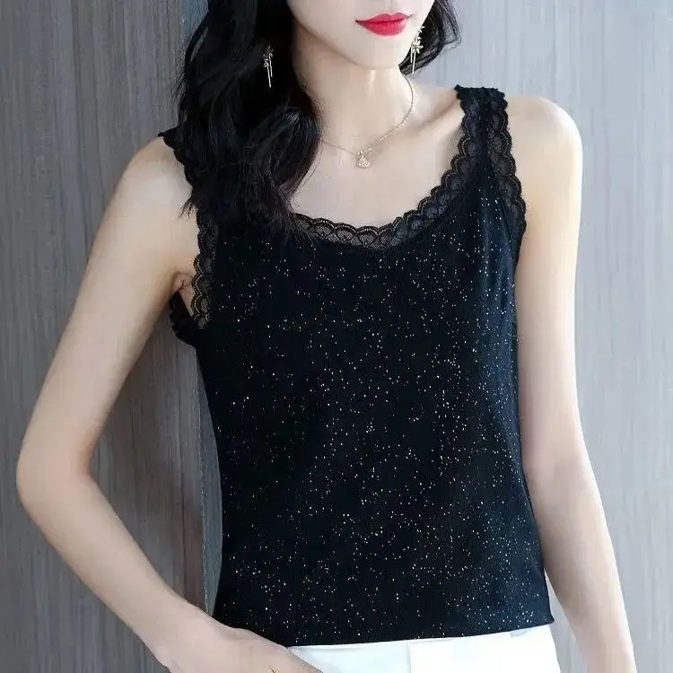 

Women 2022 Spring Summer New Ice Silk Lace Camisole Tops Female Slim Bottoming Vest Tops Ladies Solid Color Tanks Tops T215