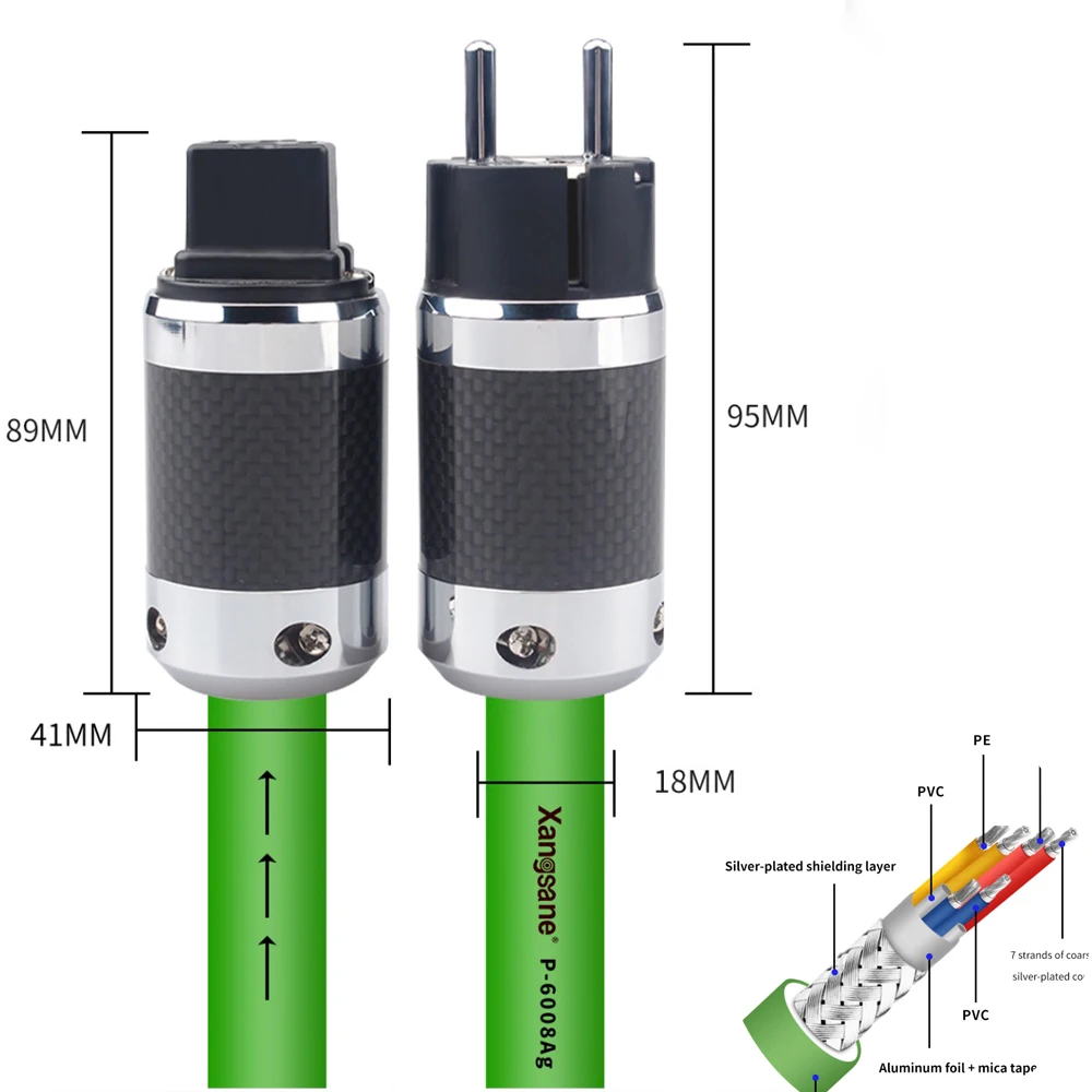 

Silver 7N OCC Audio Power Cable Carbon Fiber Rhodium Plating Connector EU 20A IEC Plug