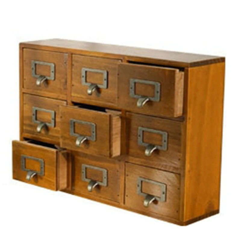 

1 шт. 9 решетчатых настольных ящиков, ящик для хранения, деревянный креативный шкаф для хранения в стиле ретро, Декоративный ящик для гостино...