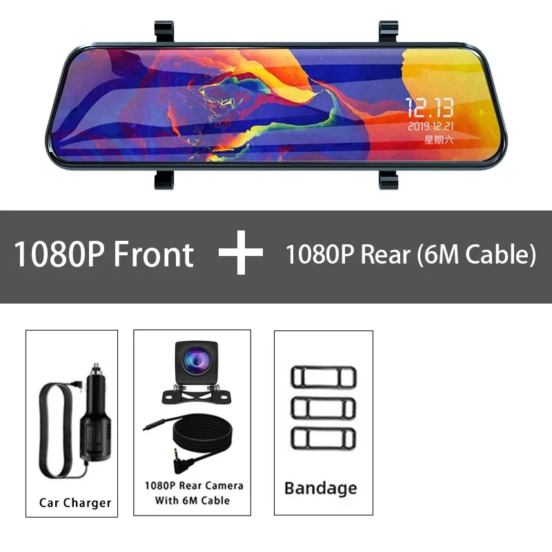 10-дюймовый сенсорный экран, автомобильный потоковый мультимедиа, видеорегистратор, 1080P, двойной объектив, IPS, зеркало заднего вида, видеорегистратор, видеорегистратор ночного видения