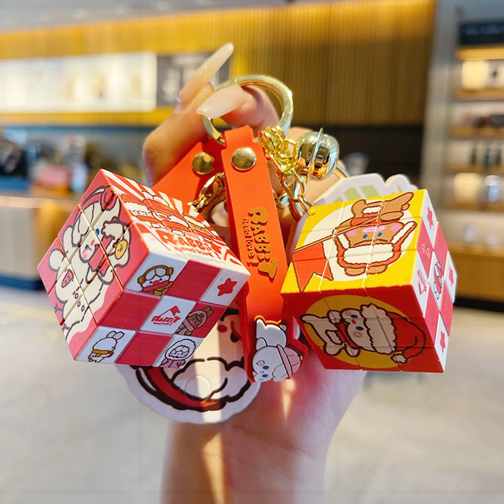 

Magic Cube KeyChain Anime Figure 3x3x3 Magic Cubes Educational Toys Car Keychains Backpack Pendant Ornaments Accessories Gifts