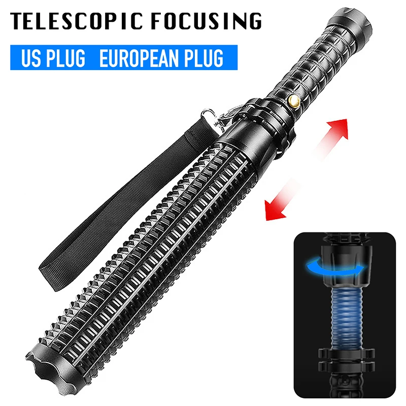 

New Tactical Baton Flashlight Telescopic Self Defense Torch Powerful XHP70 Zoomable Led Lantern Portable Rechargeable Lamp18650