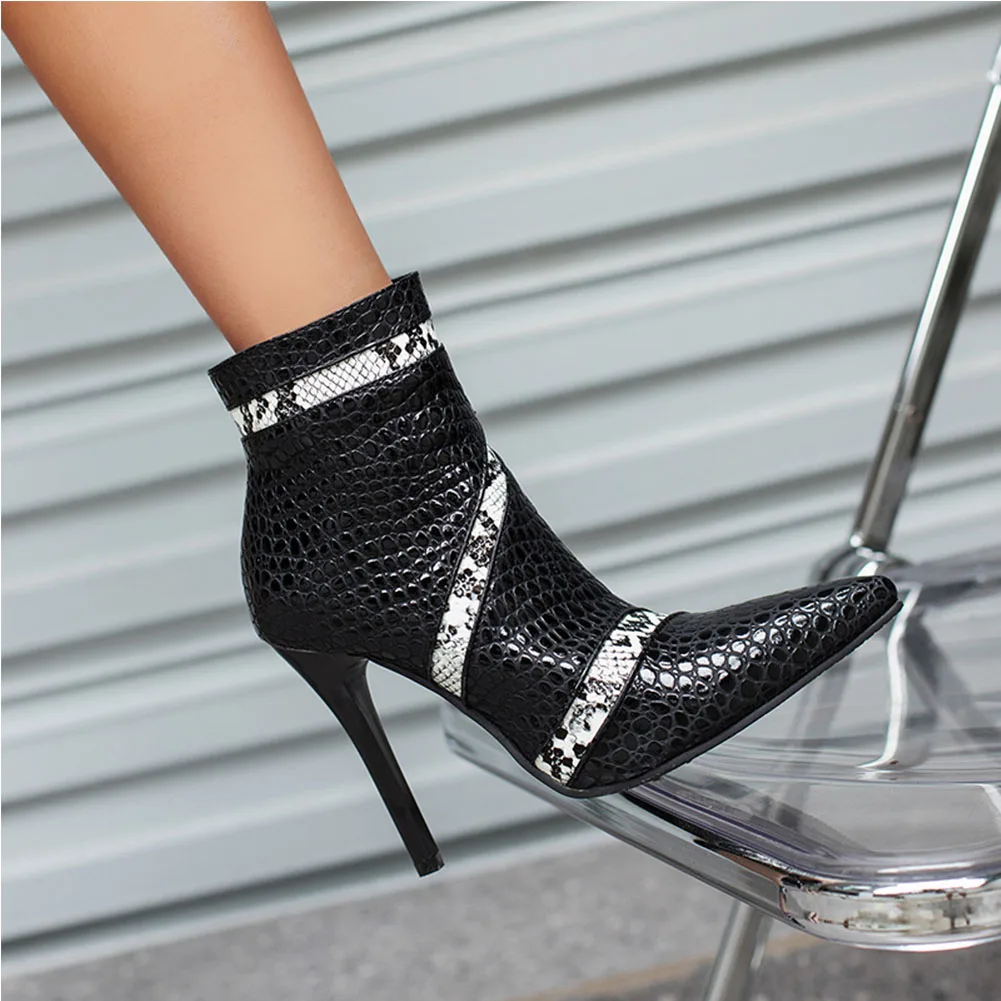 DoraTasia Popular New Ladies Elegant Pumps Thin High Heels Snakes Veins pointed-toe Ankle Boots Woman Sexy Winter Shoes Female