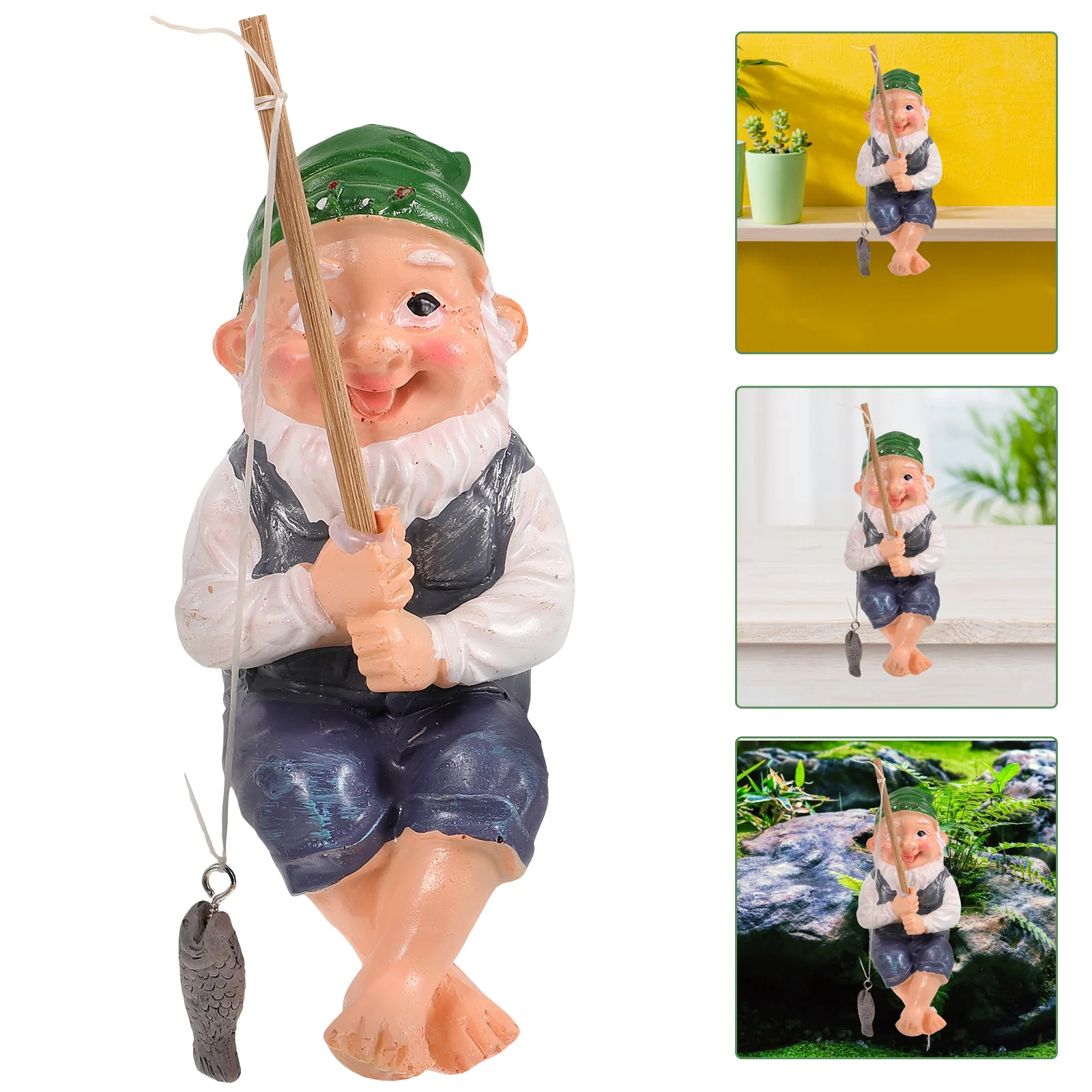 

Fishing Rod Resin Gnome Fisherman Dwarf Ornament Crafts Figurine Pastoral Adorn