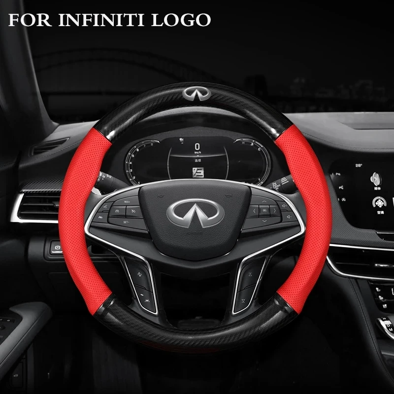 

Carbon Fiber Leather Breathable Non-Slip Teering Wheel Covers With Logo For Infiniti FX35 Q50 Q30 ESQ QX50 QX60 QX70 EX JX35 G35