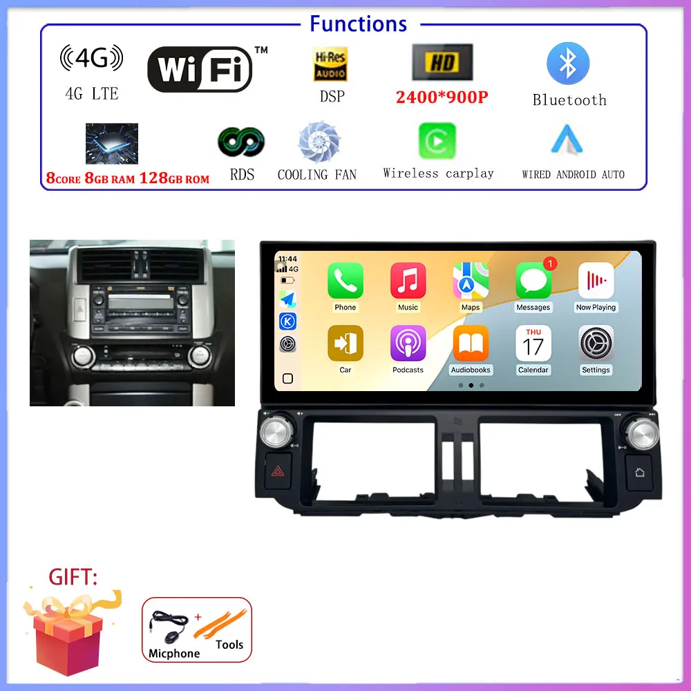 

12,3 "Android 15 CarPlay 4G WiFi GPS навигация стерео мультимедийный плеер автомобильный радиоприемник для Toyota Land Cruiser Prado 150 2010-2013