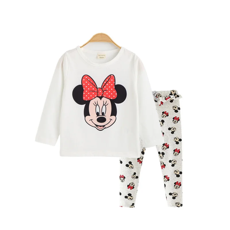 

Красивая одежда для маленьких девочек, осенняя одежда, рубашка Минни Маус и кружевные леггинсы с Микки Маусом, комплект из двух предметов, н...