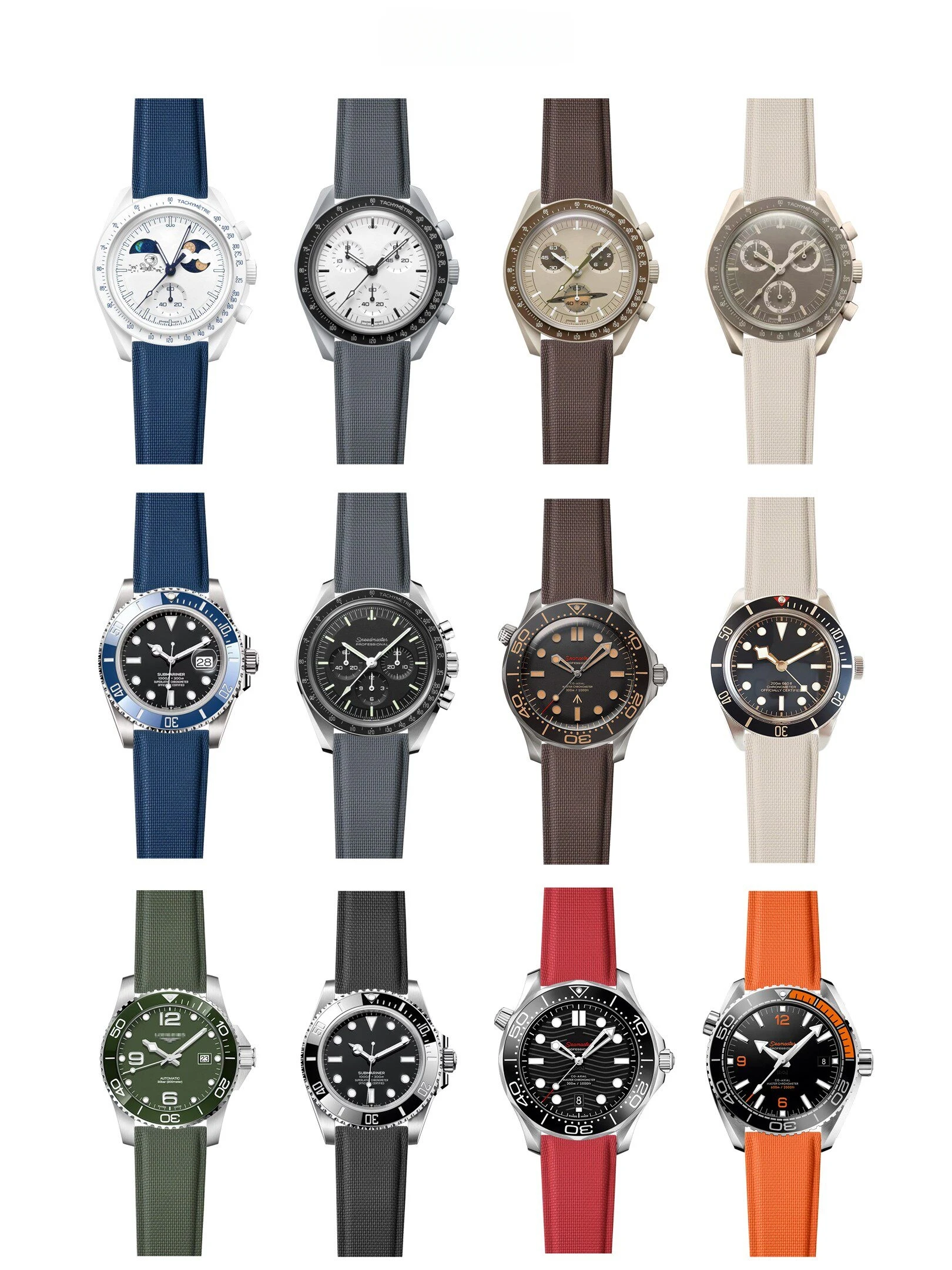Ремешок для часов из ткани Sailcloth и каучука FKM, 20, 21, 22 мм, подходит для IWX Portuguese, Omega Seamaster, универсальный ремешок для часов CTS. (art.: 3920d9b308733) - 3920d9b308733