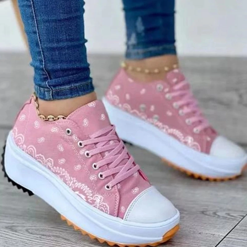 2022New Women's Vulcanize Shoes Fashion Platform High Canvas Shoes Casual Sports Shoes Ladies Comfortable Lace Up Sneakers Women