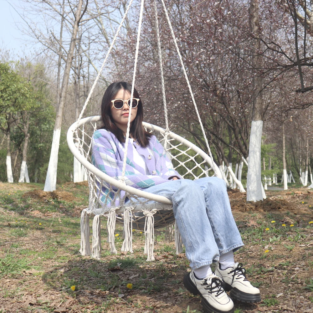 

Уличное комнатное садовое кресло, лучшее качели для патио, подвесной садовый диван из хлопковой веревки, ручная работа, кисточки