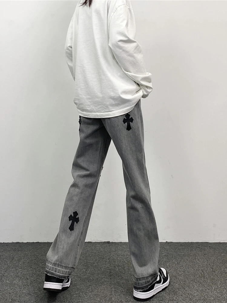 Four Seasons Men's Jeans Ins American Embroidery Straight Loose Casual Jeans Men's and Women's Trousers Y2k Pants Ins Hot Sale