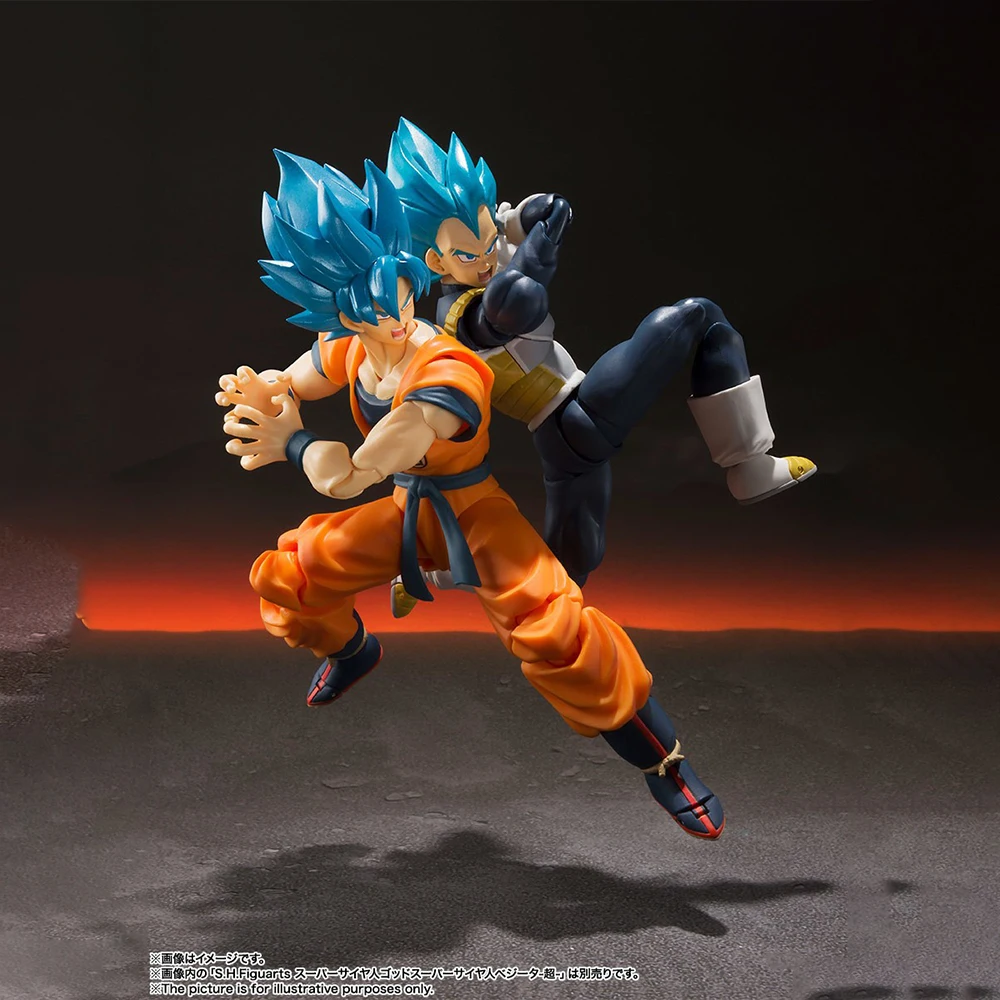 In Stock Bandai SHFiguarts Dragon Ball Super Saiyan God Son Goku Blue hair Original Action Dolls Anime Model Toys 14Cm images - 6