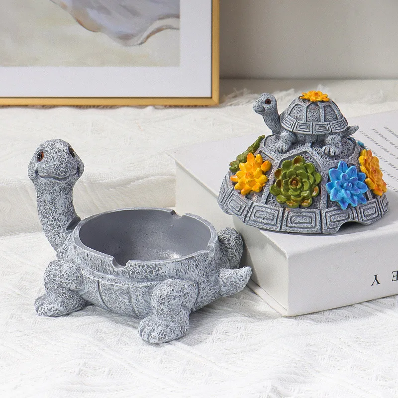 

Resin Turtle Ashtray with Lid Anti-fly Ash Anti-smoke Ashtray Cigar Living Room Coffee Table Ornaments