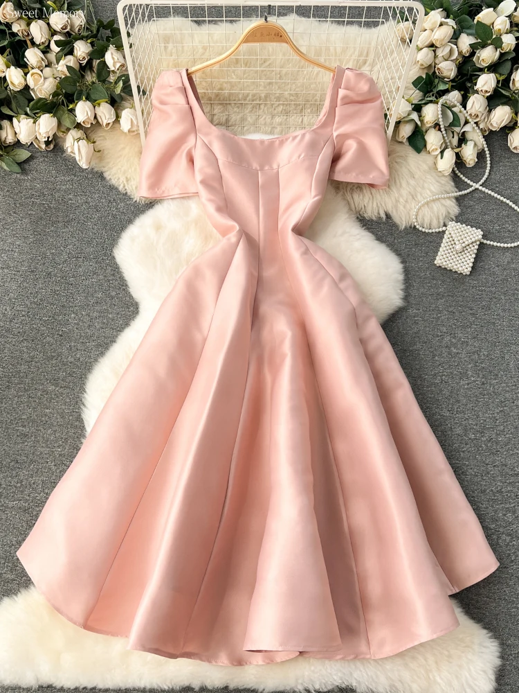 Милое летнее женское платье миди с эффектом памяти облегающее однотонное