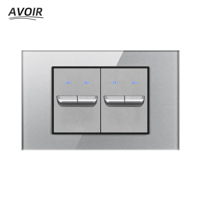 

Avoir 118 Type Push Button Reset Light Switch Gray Luxury Glass Panel American British European Standard General Socket With USB