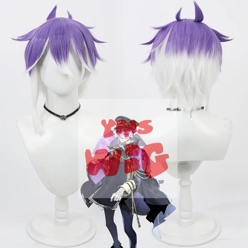 Touken Ranbu Minamoto Kiyomaro Косплей Парик Короткие Белые Фиолетовые Термостойкие