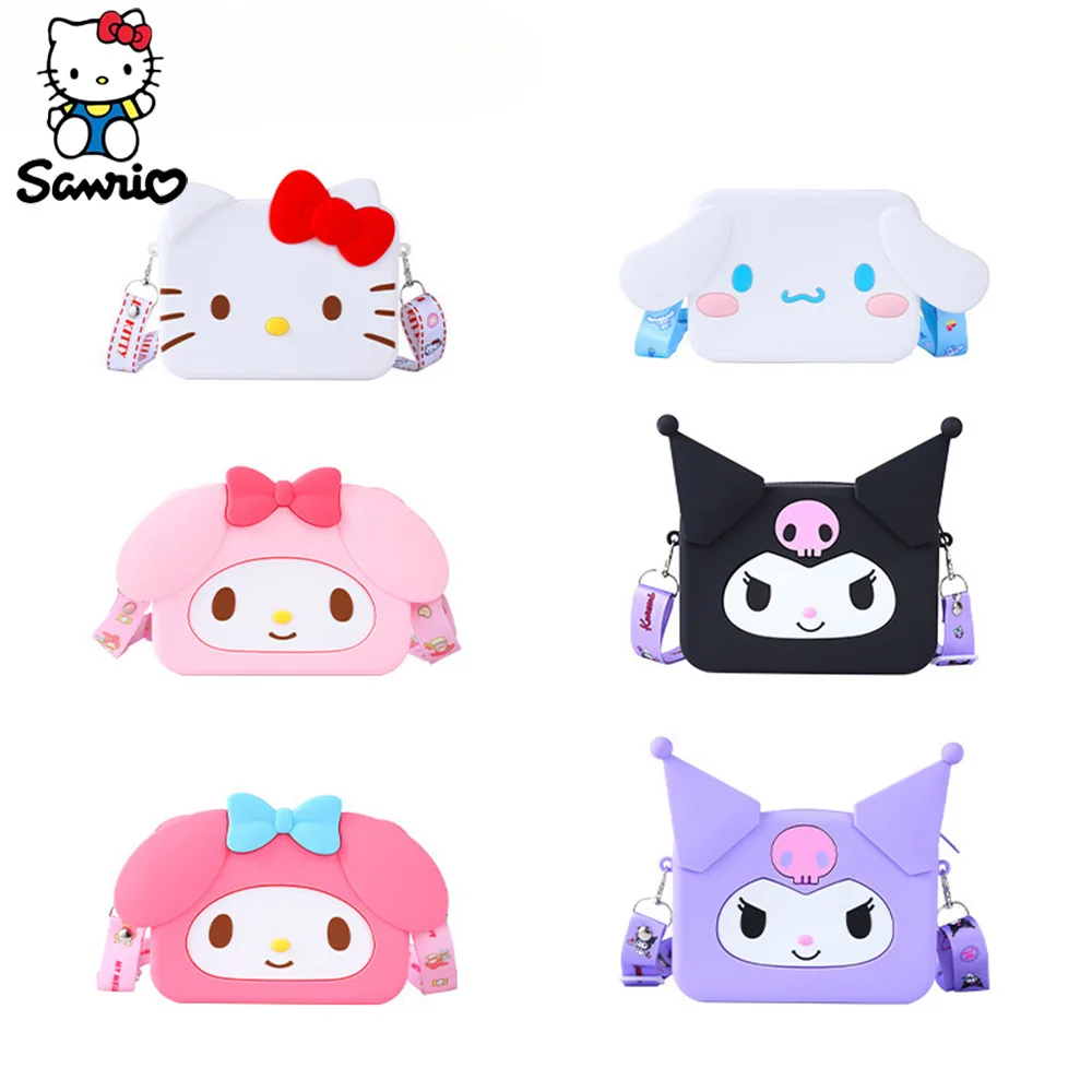 

Original Sanrio Bag Kuromi My Melody Shoulder Bags Cinnamoroll Hello Kitty Makeup Storage Bag Silica Gel Coin Purses Kids Gifts