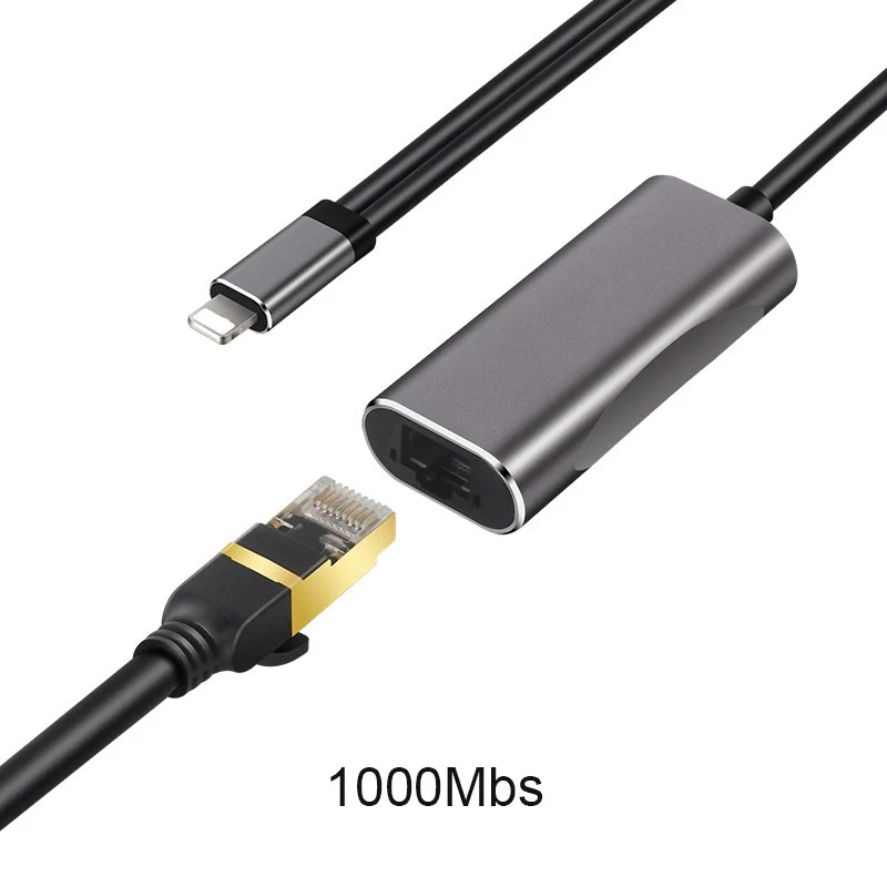 Ethernet-адаптер для iPad iPhone 13 серии Lightning к RJ45 1000 Мбит/с LAN проводной сетевой кабель 5 6 7