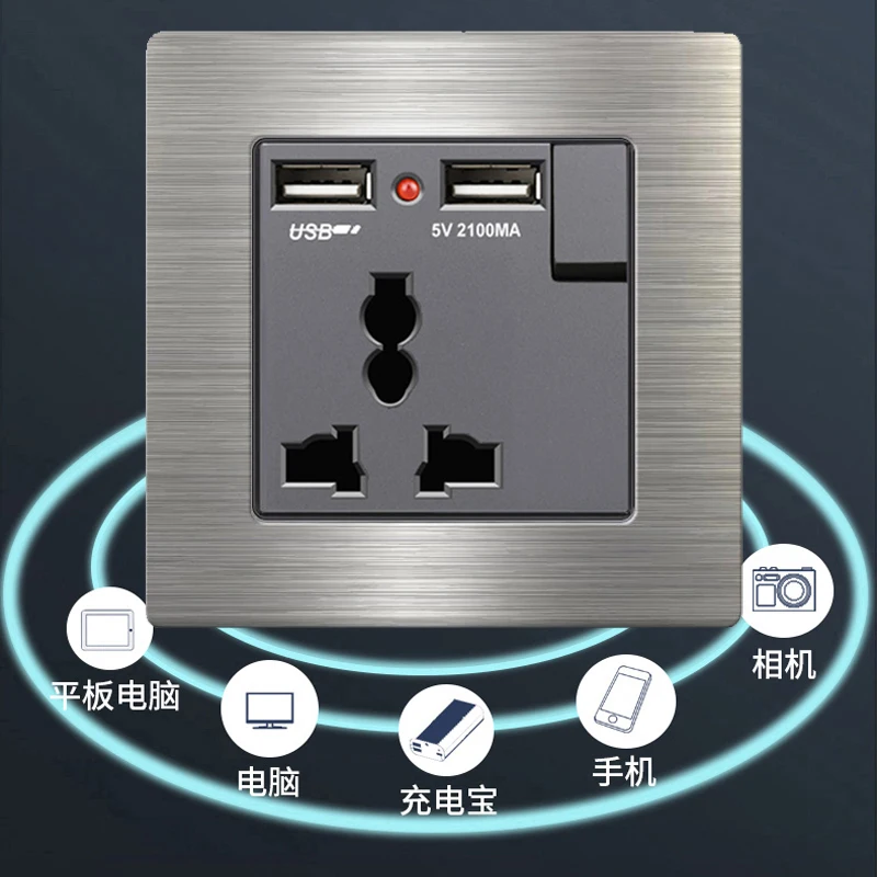 Настенная розетка с 10 отверстиями и двумя USB-портами 146 видов