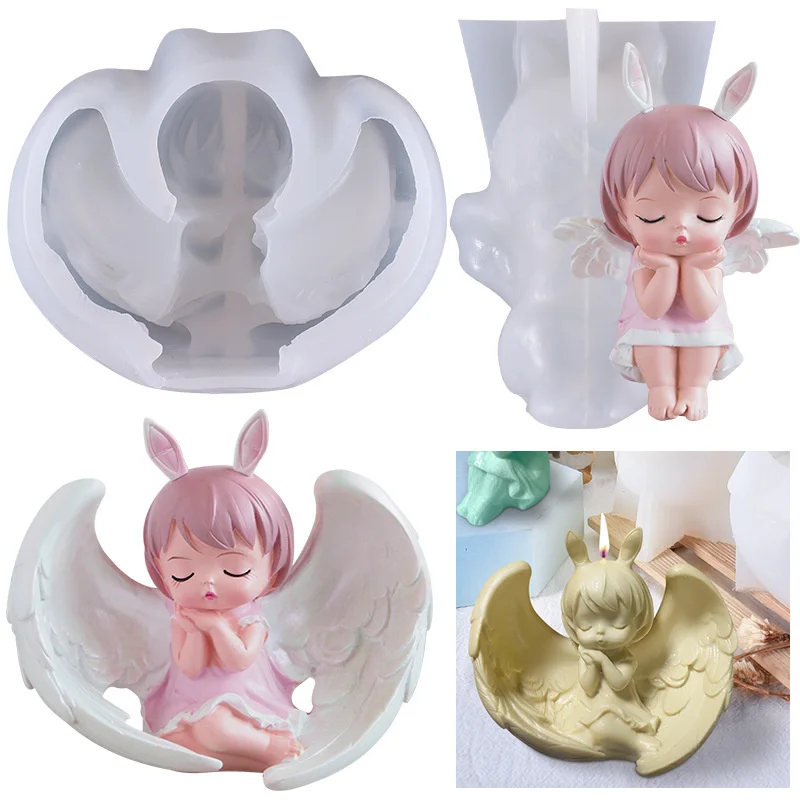 

3D Wing Angel Princess Anne Aromatherapy Candle Silicone Mold DIY Handmade Girls Epoxy Resin Cake Decroation Molds Home Ornament