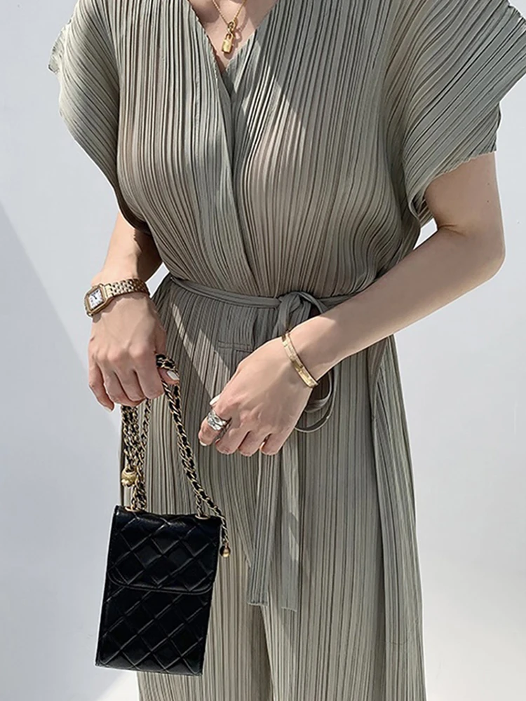 

Женский комбинезон в Корейском стиле, элегантный комбинезон с V-образным вырезом и перекрестными складками, корейский стиль, на лето