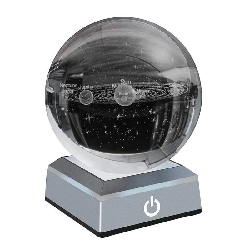 

3d-модель на солнечной батарее, хрустальный шар, 80 мм, 3,15 дюйма, гравированная голограмма, основа с лампой, астрономическая игрушка