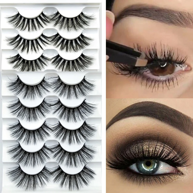 

5Pairs/Box False Eyelashes Faux Mink Eyelashes 3D Natural False Eyelashes Wispies Fluffy Lashes Soft Eyelash Extension Makeup
