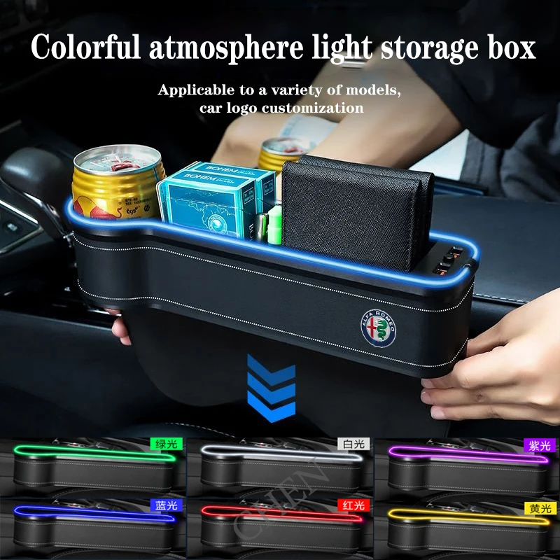 

Leather Seat Gap Storage Box Storage Box with Ambient Light Charging Function for Alfa Romeo Giulia Stelvio 159 147 156 166 Giul