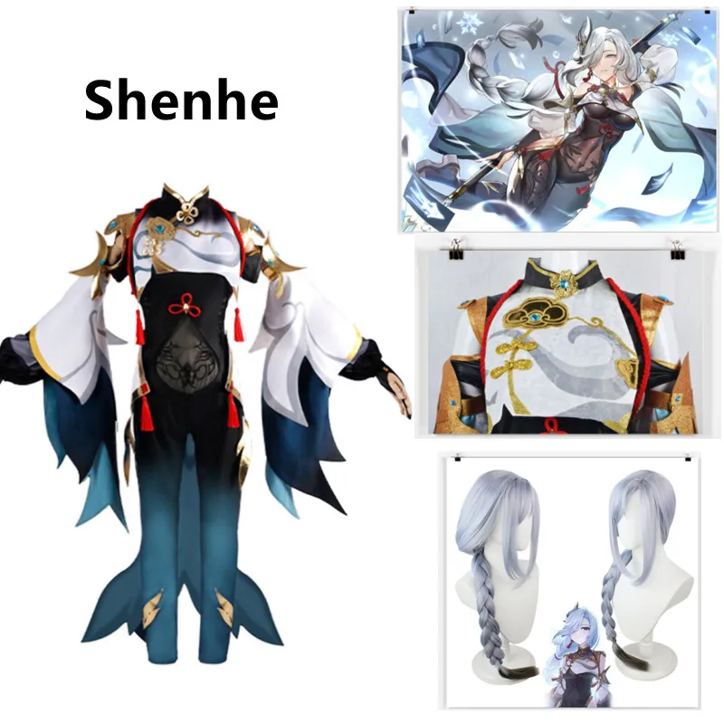 

Костюмы для косплея Game Genshin Impact Shenhe, костюм для косплея, нашивки, zapatos, pelucas trenzadas, костюмы на Хэллоуин для женщин