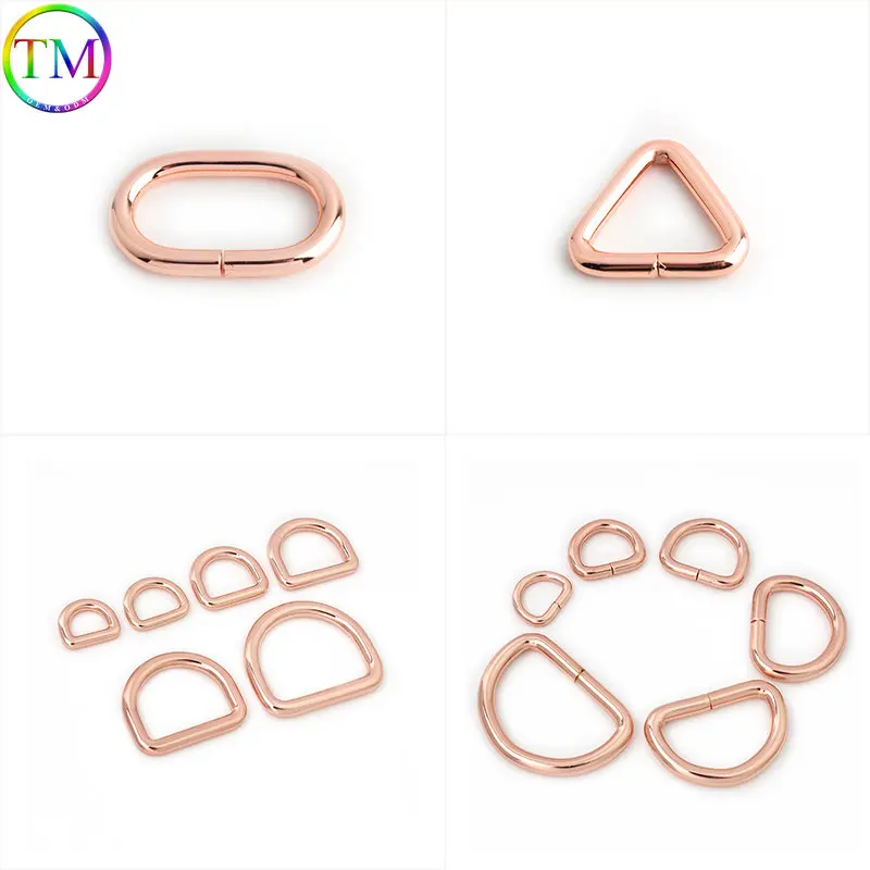 10-50 Pieces Rose Gold Metal Tabular Edge Closed Metal Ring D Ring Buckles Triangle Hook Buckles DIY D Rings For Handbags