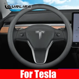Diameter 38 CM Car Steering Wheel Cover Leather Auto Accessories For Tesla Model 3 X Y S 2016 2017 2018 2019 2020 2021 2022