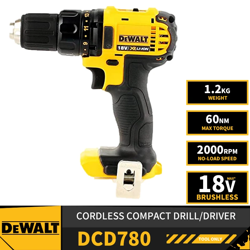 

DEWALT DCD780 Cordless Brushless Compact Driver Drill 18V Lithium Battery Power Tools Electric Screwdriver 2000RPM 60NM