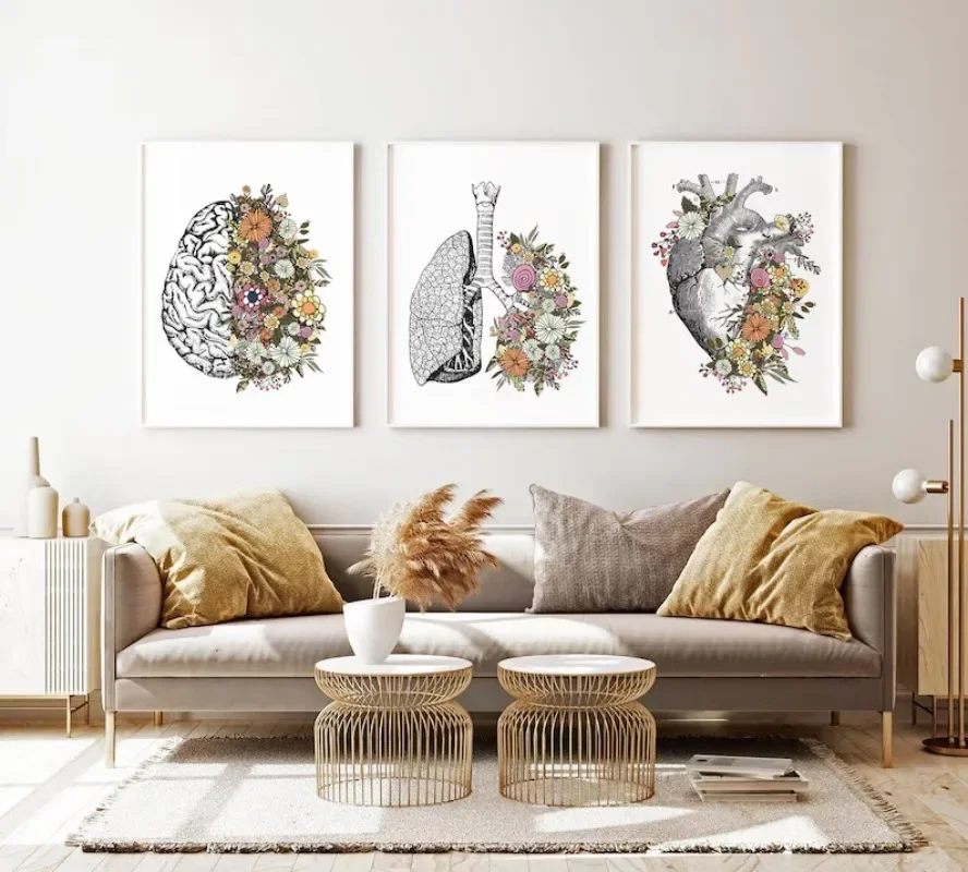 Печать на холсте &quotАнатомический цветок сердце мозг легкие&quot
