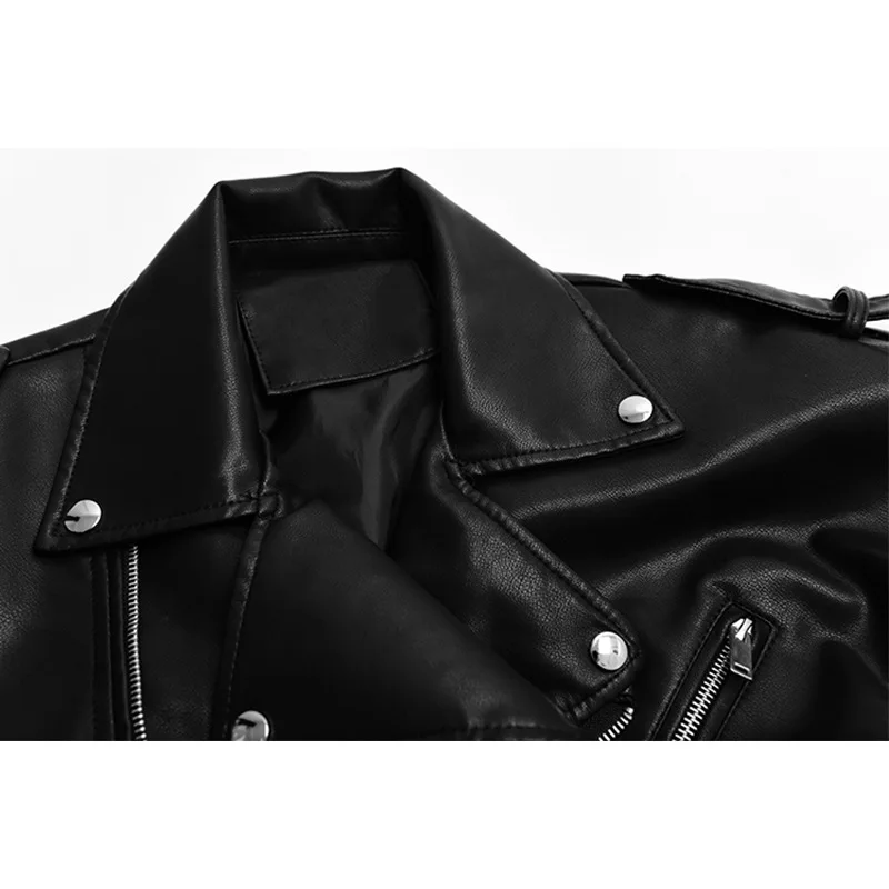 Women Clothes Spring Autumn Faux Leather Jackets Loose Casual Coat Female Drop-shoulder Motorcycles Locomotive Outwear with Belt