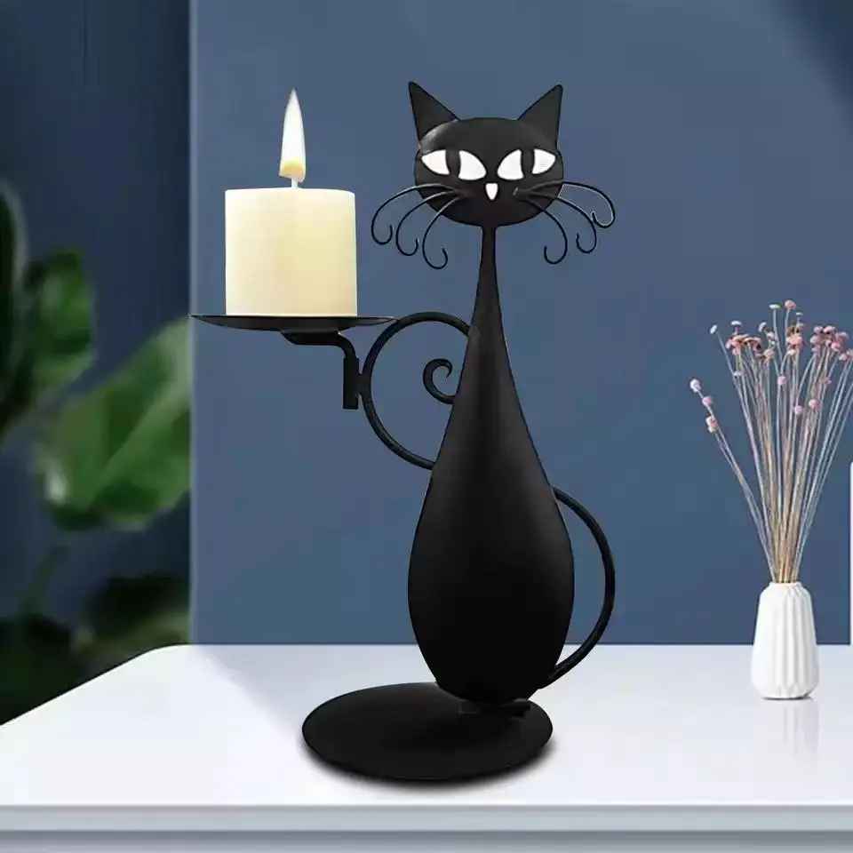 

Black for CAT Candle Holder Vintage Candlestick Desktop Candle Stand Decor for Farmhouse Party Centerpiece Decoration Gift
