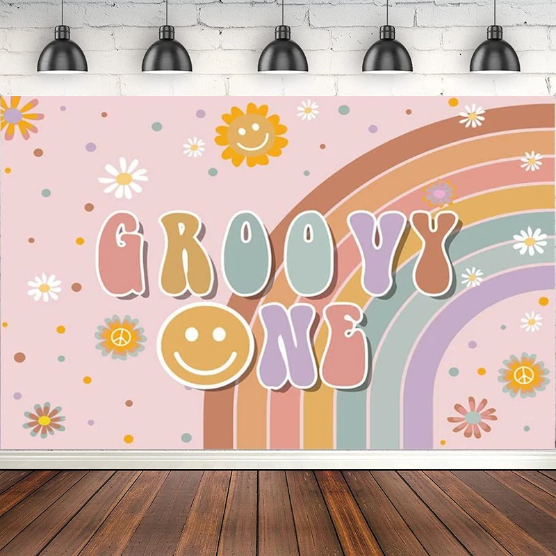 

Groovy One Photography Backdrop Boho Rainbow Girls Background Hippie 1st Birthday Party Decorations Cake Table Banner Poster