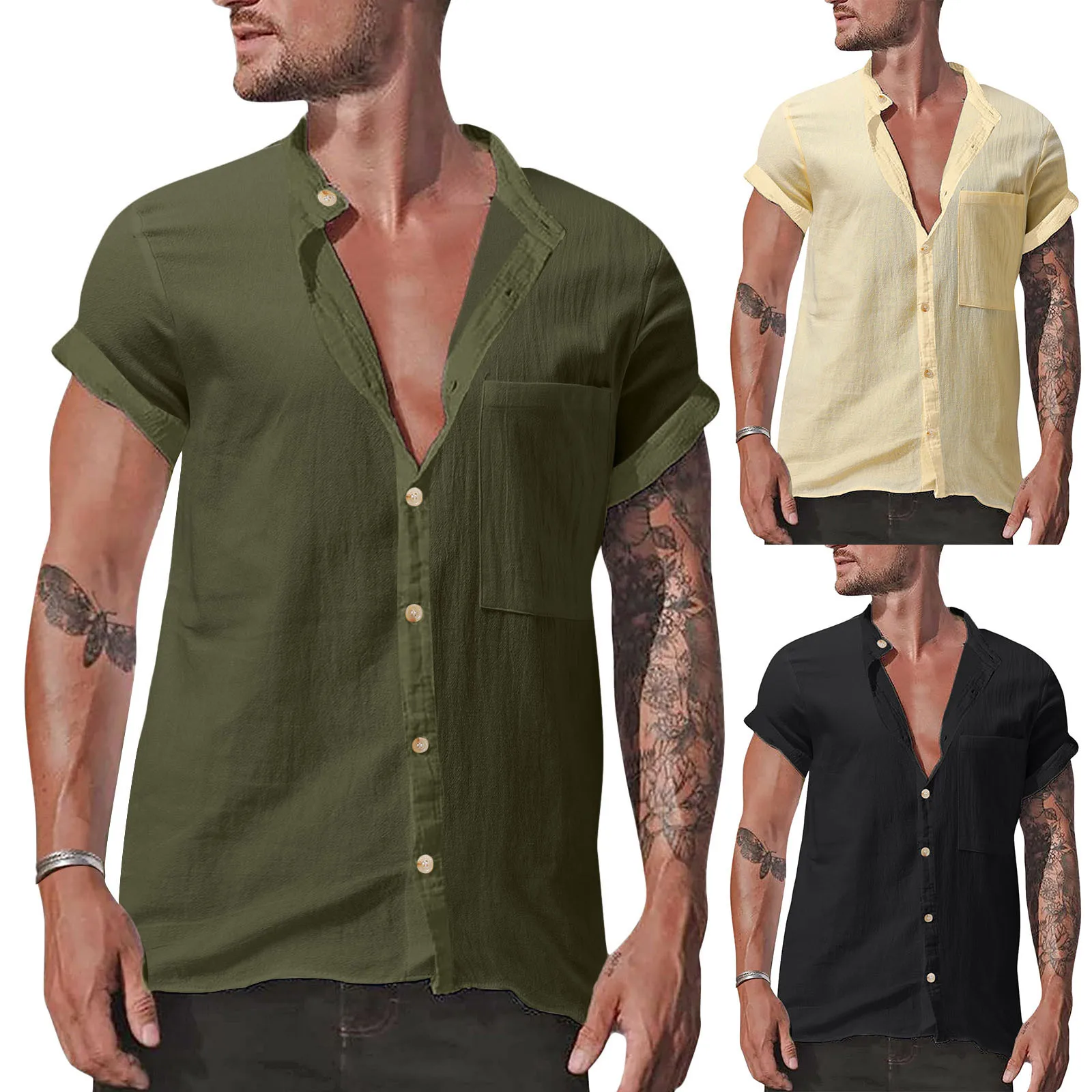

Mens Dry Fit Shirt Men Linen Cotton Soft Shirt Button Down Short Sleeve Lightweight Tops Pearl Snap Shirt Heavy Weight T Shirt