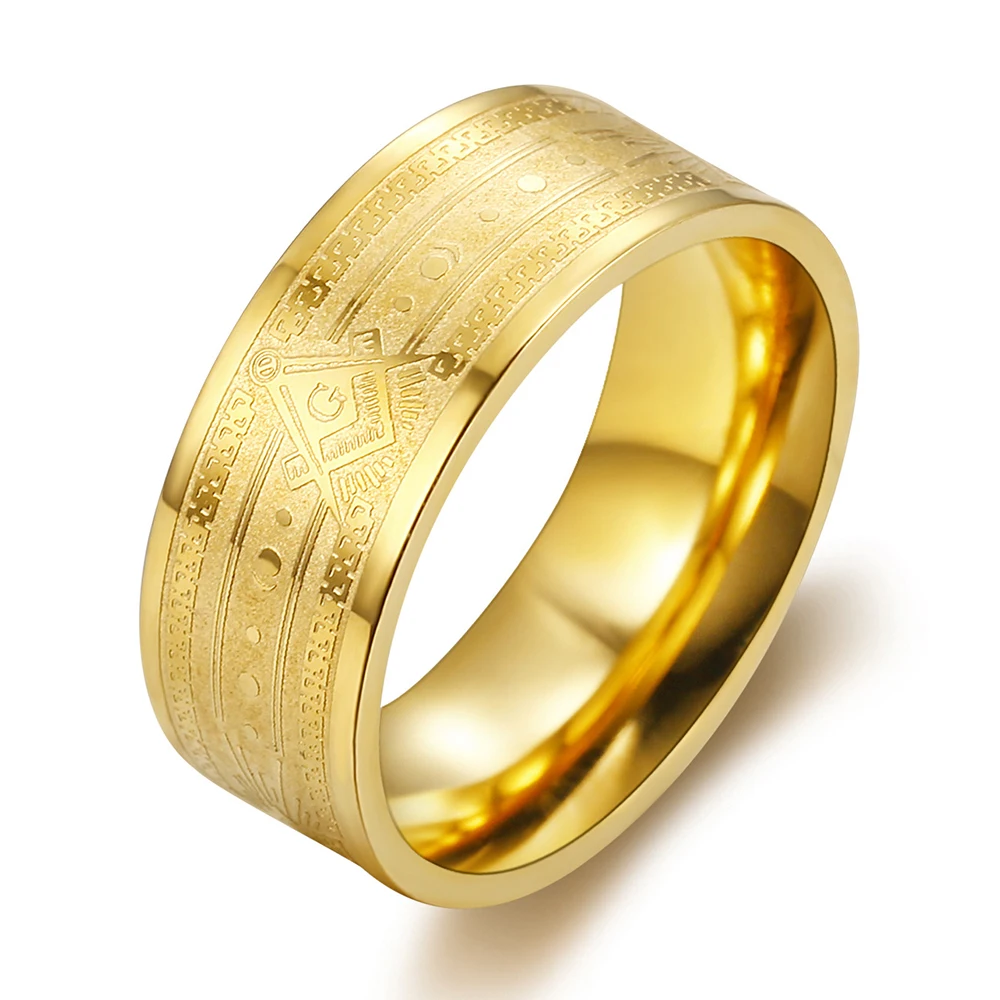 

Mens 10k Gold Freemason Mason Masonic Band Ring Stainless Steel Size 7-13