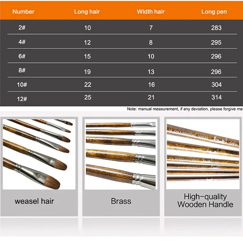 Набор кистей для рисования маслом 6 шт