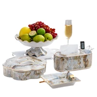european fruit plate ceramic high end creative and slightly luxury dried fruit tray compartment with lid household living room