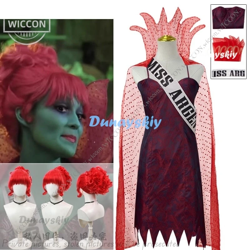 Сок Мисс Аргентина Мертвый приемник Косплей Костюм Платье Шаль Наряд Женский
