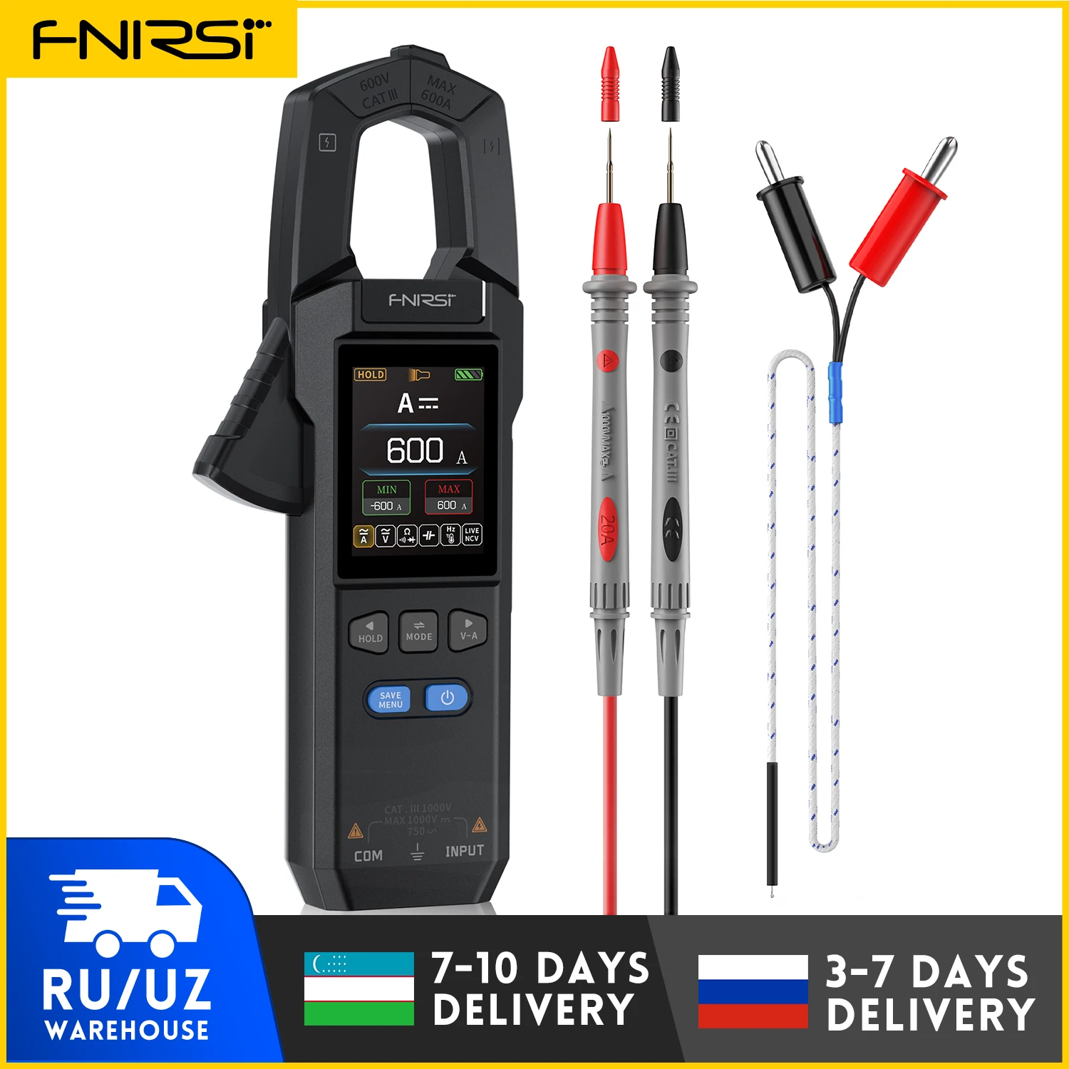 

FNIRSI DMC-100 Цифровой токовый мультиметр с клещами, 600 А переменного/постоянного тока, 10000 отсчётов, NCV