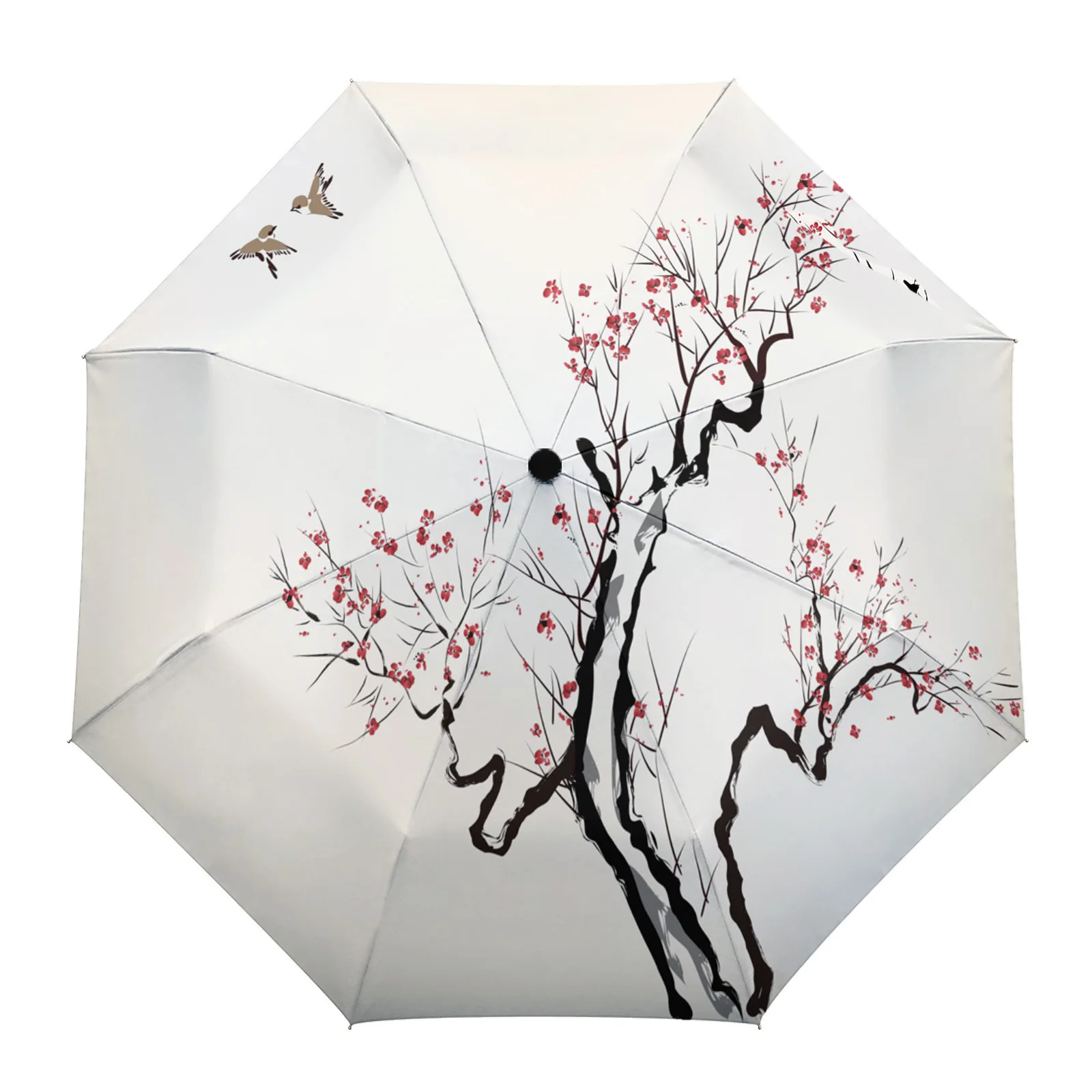

Plum Blossom Bird Ink Style Sunny Umbrella Automatic Beach Umbrella Outdoor Adults Printed Rain Umbrella for Men Kids Parasol
