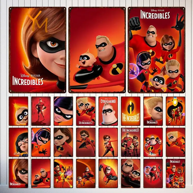 

Винтажные плакаты из мультфильмов Диснея «суперсемейства», металлические знаки, табличка, Настенный декор, художественная картина, Жестян...