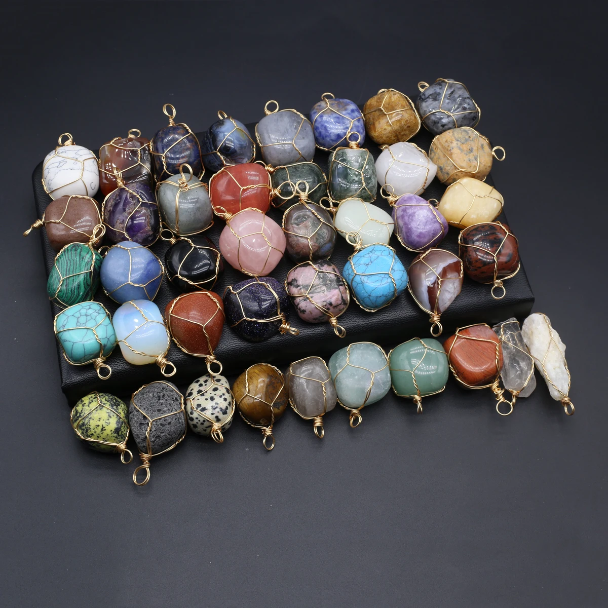 

Natural Stone Pendants Gold Color Wire Wrap Polished Fluorite Red Agates for Jewelry Making Diy Women Earring Necklace Gifts