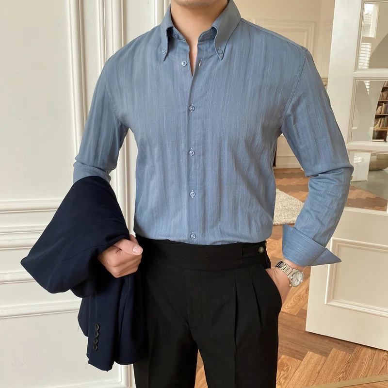 Vintage Striped Shirts for Men 2022 Long Sleeve Casual Business Formal Dress Shirt Social Party Tops Streetwear Camisa Masculina