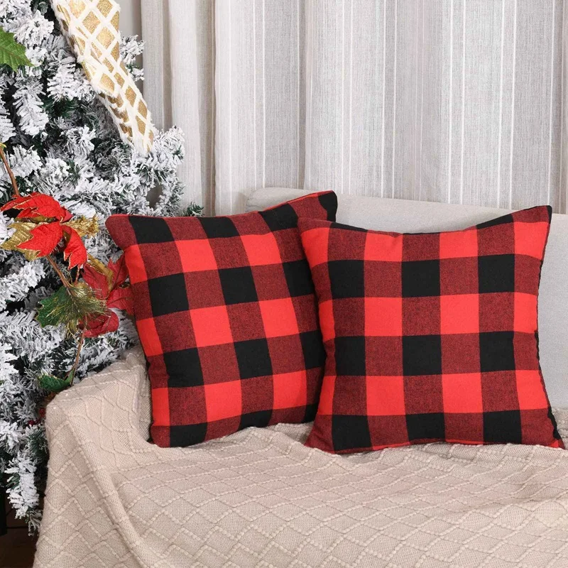 

New-Throw Pillow Covers 18X18 Inches Pillow Cover Buffalo Plaid Throw Pillow Covers Decorative Pillows Christmas Decorations