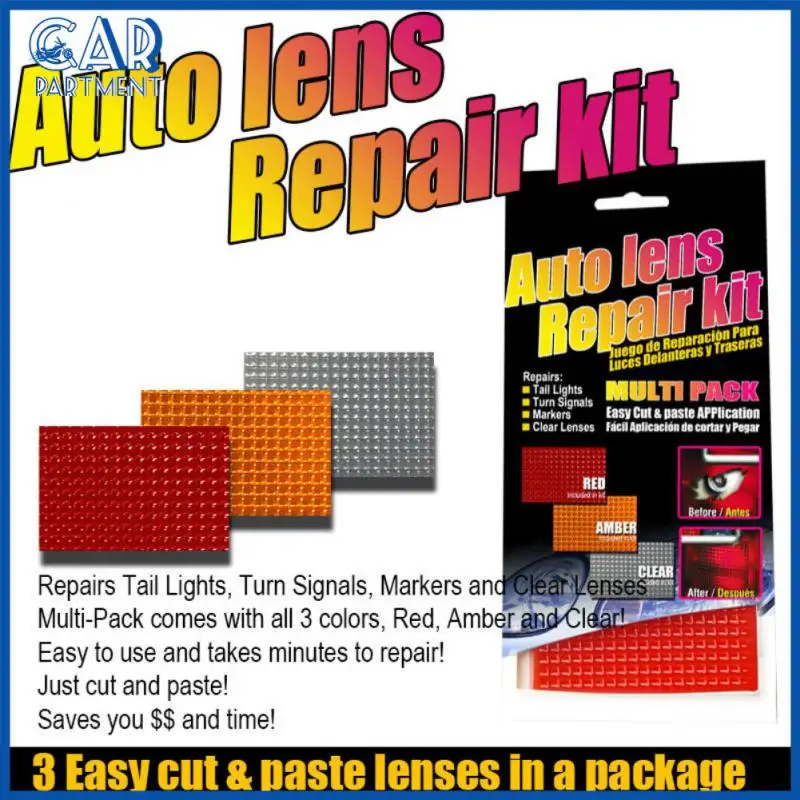 

Car Lights Crack Repair Film Polish Crack Repair Car Headlights Taillight Repair Tool Set Universal Red Amber Diy Grid Pattern
