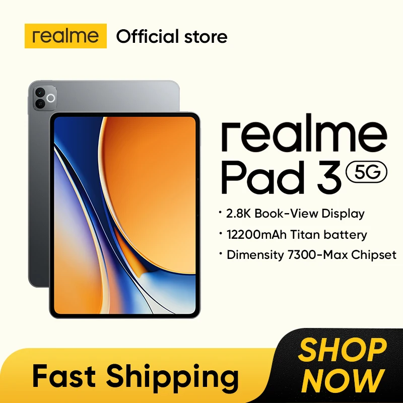 Фото Новый планшет realme Pad 3 5G 256 ГБ, 11.61-дюймовый LCD-дисплей с частотой 120 Гц, процессор Dimensity 7300-Max, аккумулятор 12200 мАч, зарядка 45 Вт, 2.8K, Book-View №1