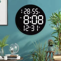 Silent Led Electronic Round 3D Large Wall Clock Digital Temperature Humidity Date Display Alarm Clock Modern Home Decoration